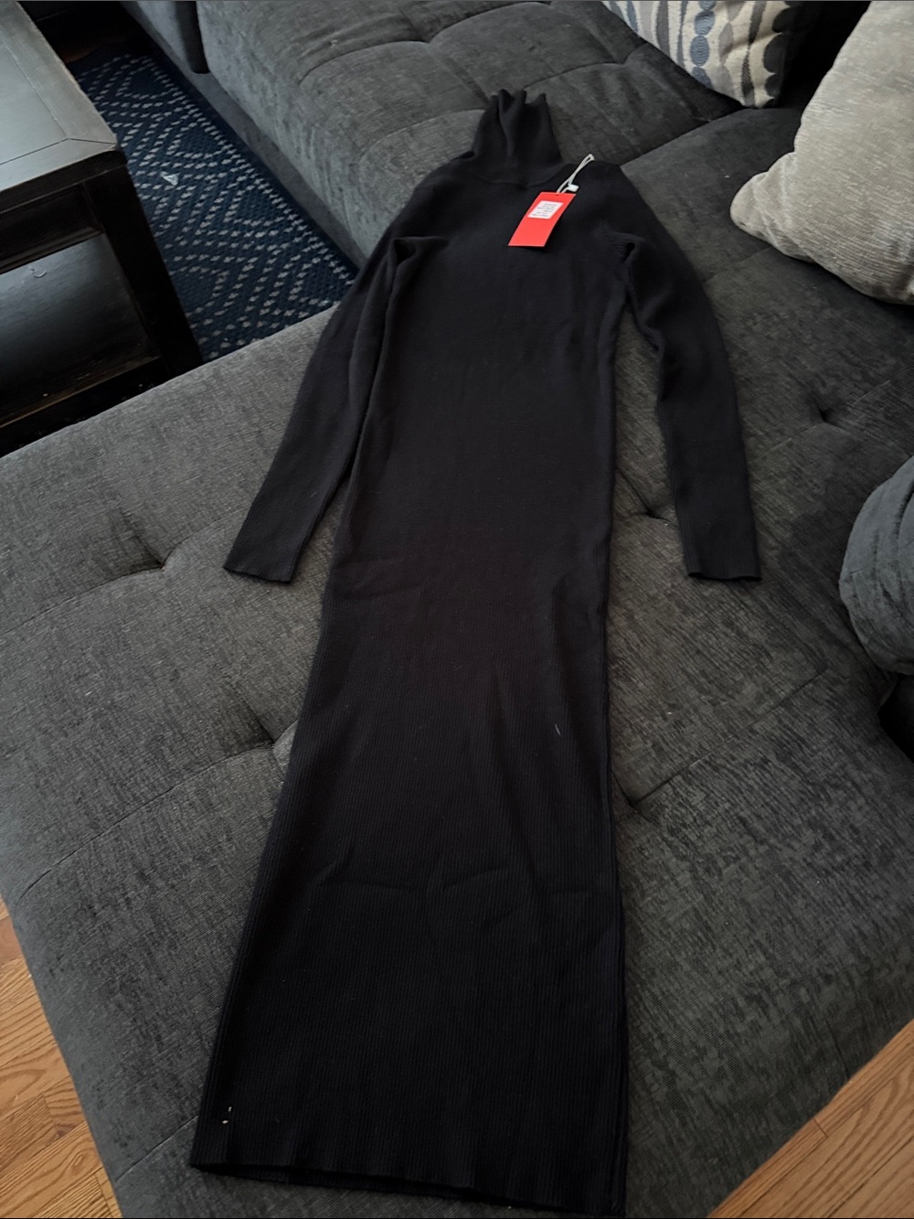Women's Black Ribbed Turtleneck Maxi Dress
